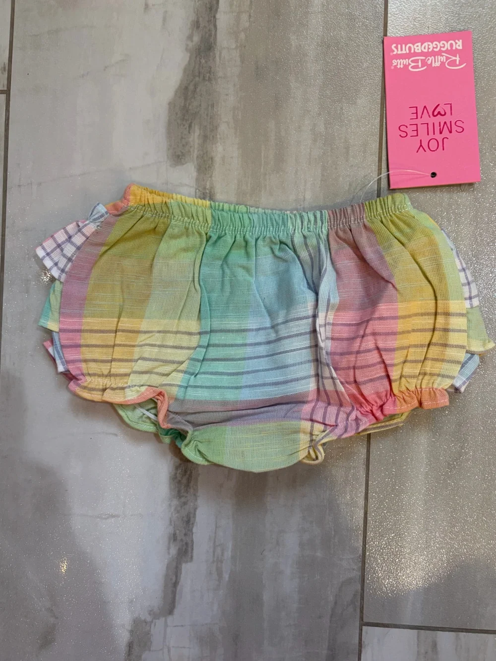 NWT RuffleButts Colorful Cheerful Rainbow Plaid Ruffled Bloomer Shorts Girl 0-3M